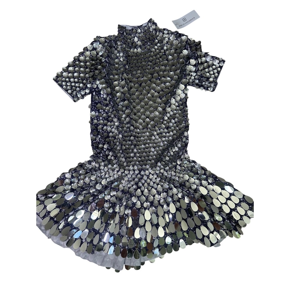 NWT Born in Stockholm Melanie metallic party dress silver festival mini large - Picture 7 of 13